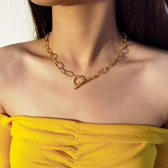 14K Plated Initial Layered Toggle Necklaces - Picture 4 of 5